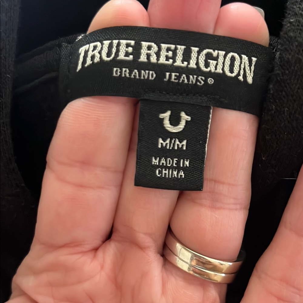 True Religion Black Hoodie with Logo Mens sz Medium - Picture 6 of 6